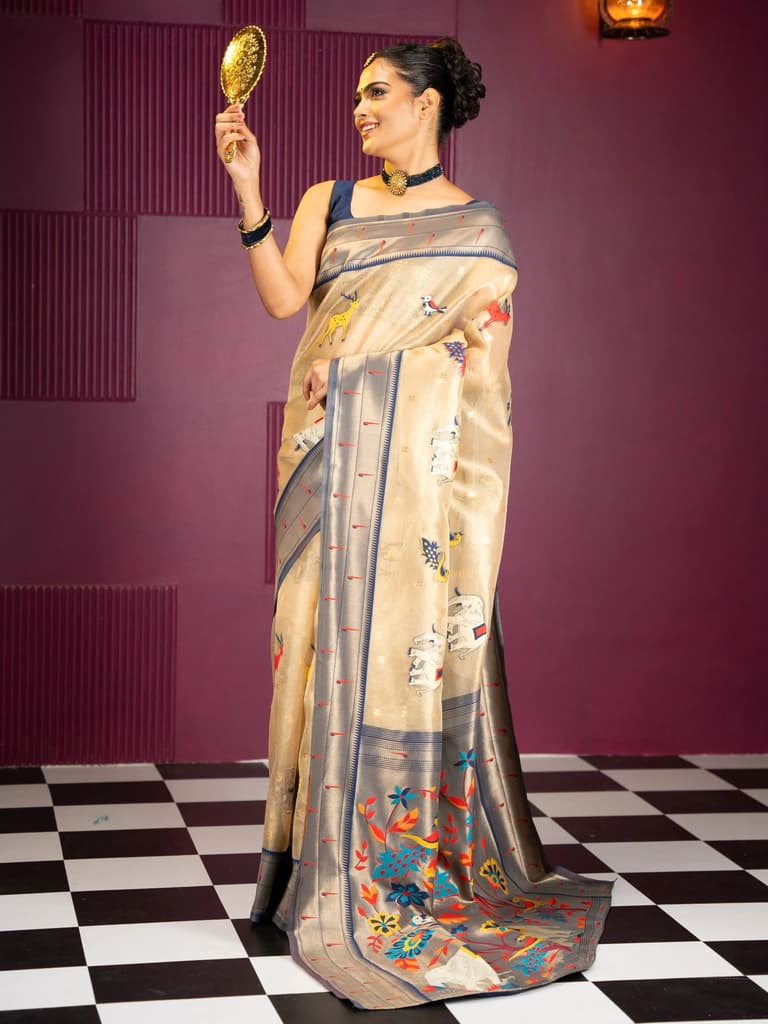 Mimosa Women's Woven Design Banarasi Style Art Silk Saree With Blouse Piece : SA00001954NVFREE — photo 5