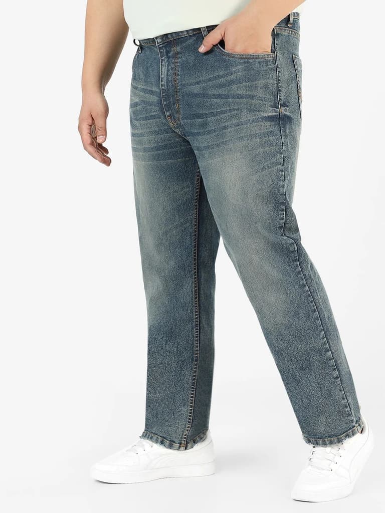 Plus Men's Blue Regular Fit Washed Jeans Stretchable — photo 2
