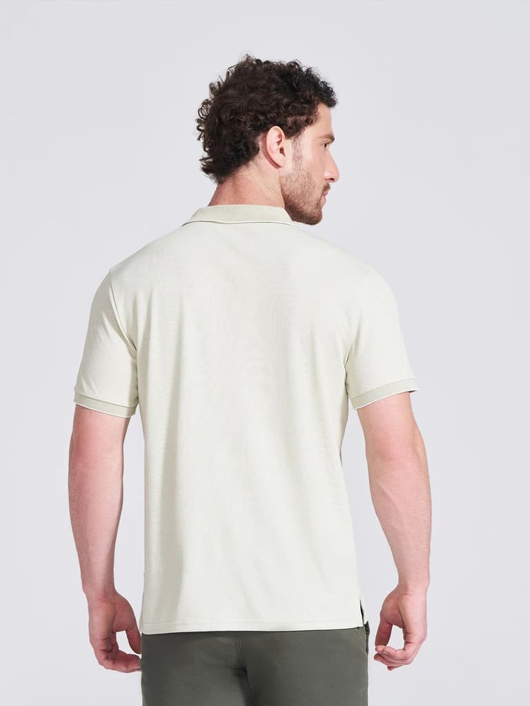 Men's Olive Self Design Polo Collar T-Shirt — photo 4