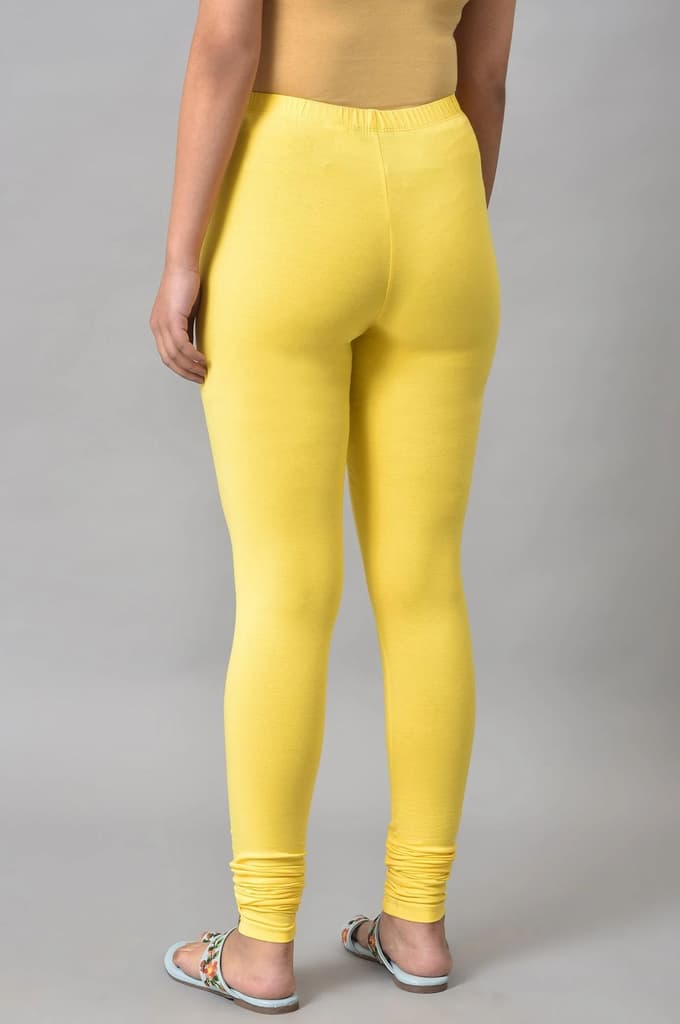 Yellow Solid Skinny Fit Cotton High Waisted Churidar — photo 2