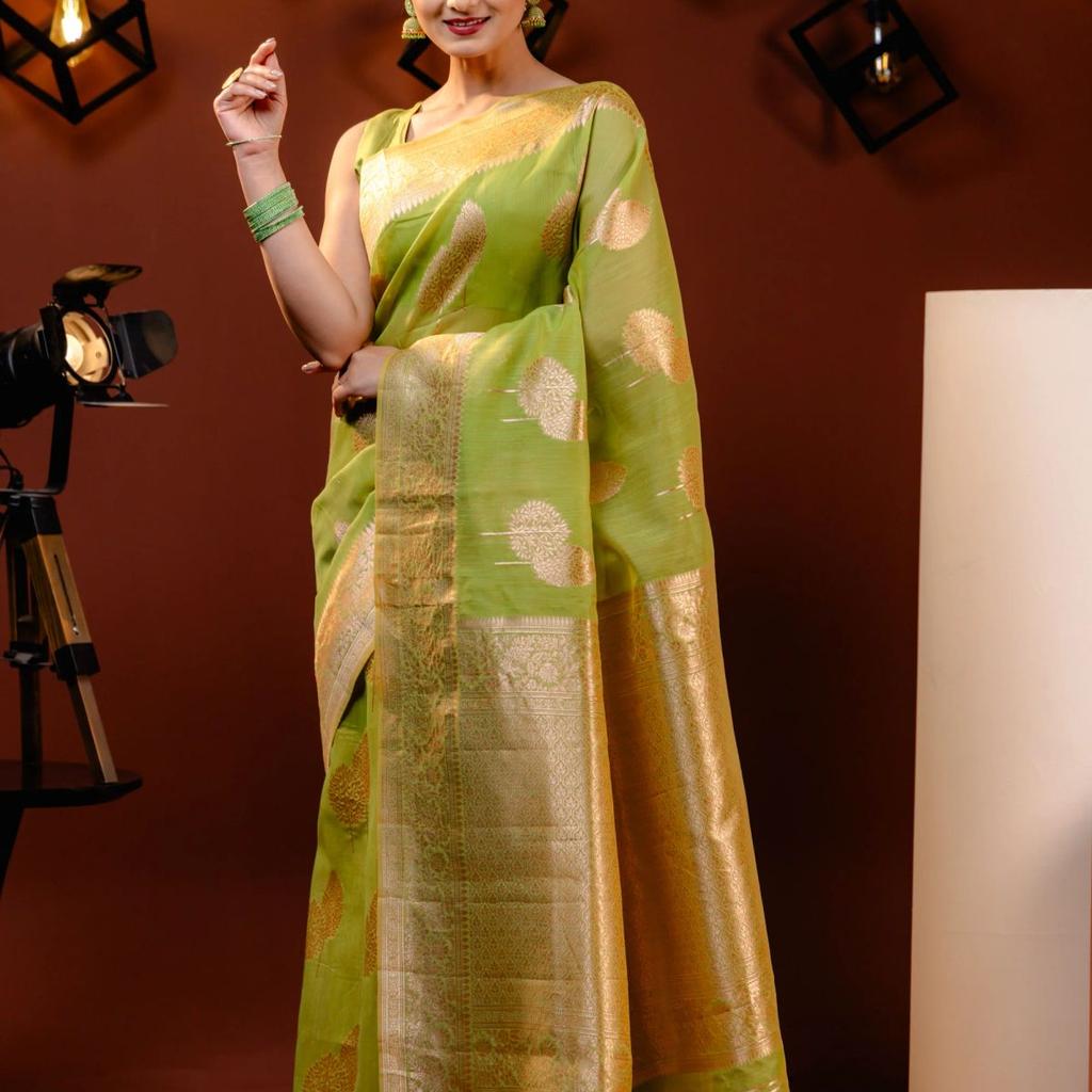 Mimosa Women's Woven Design Banarasi Style Art Silk Saree With Blouse Piece : SA00001756OLFREE