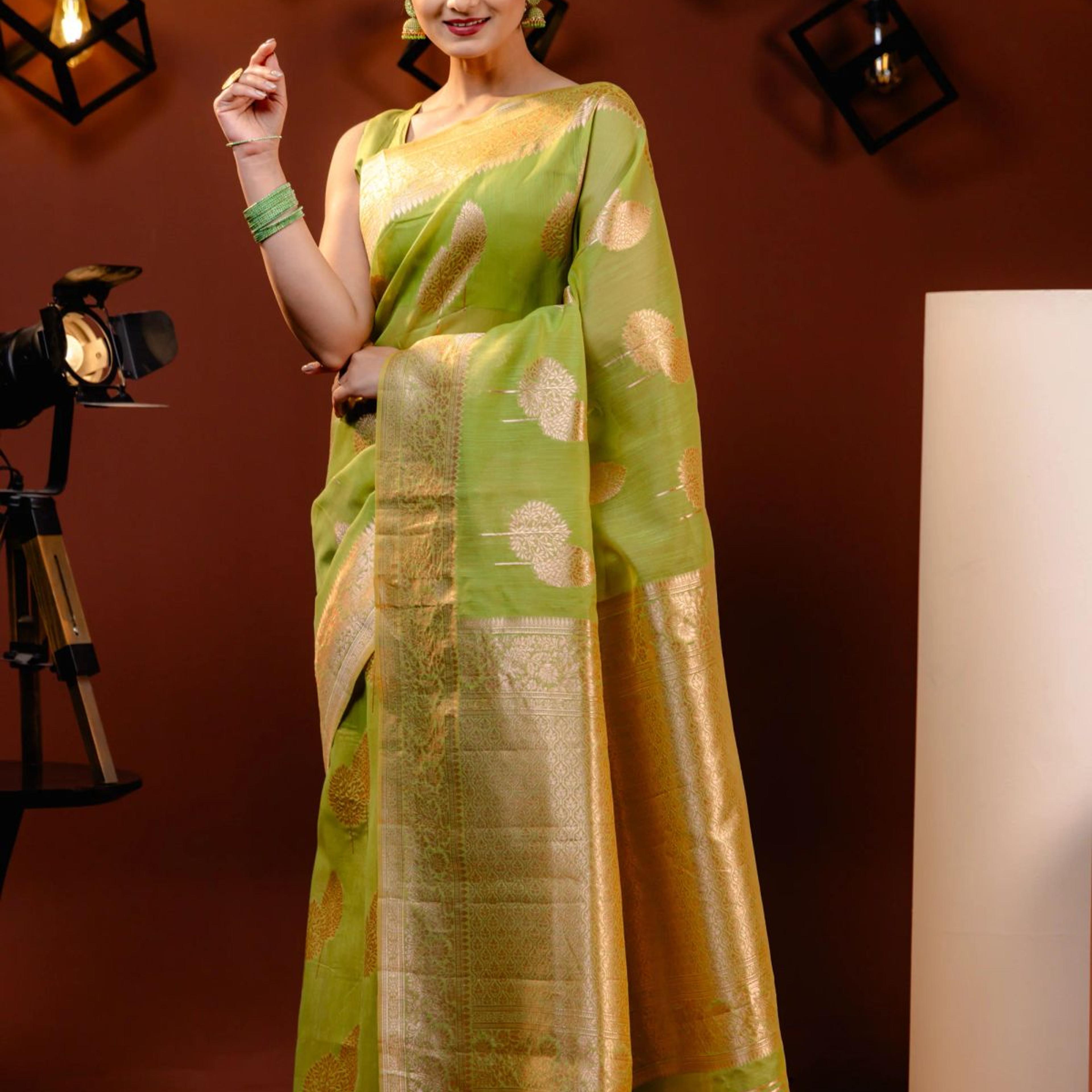 Mimosa Women's Woven Design Banarasi Style Art Silk Saree With Blouse Piece : SA00001756OLFREE