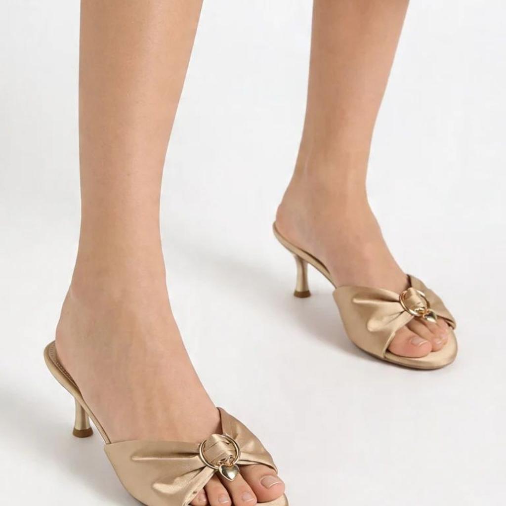 LUNA BLU Champagne Satin Heart-Detail Heel-Sandals