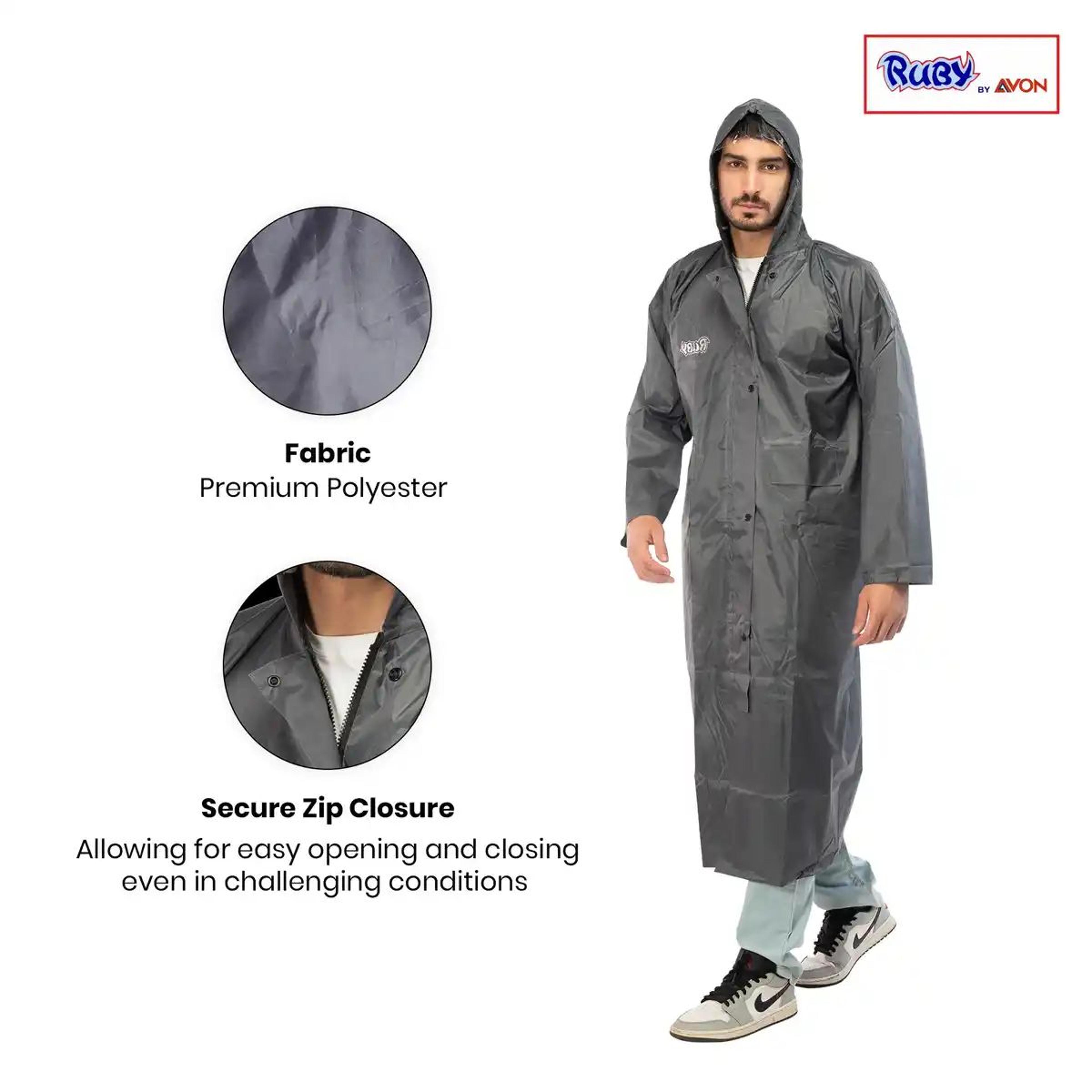 Fendo Ruby Cindrella Rain Coat for Men Long Overcoat Bike Rain Jacket | Grey | XXL