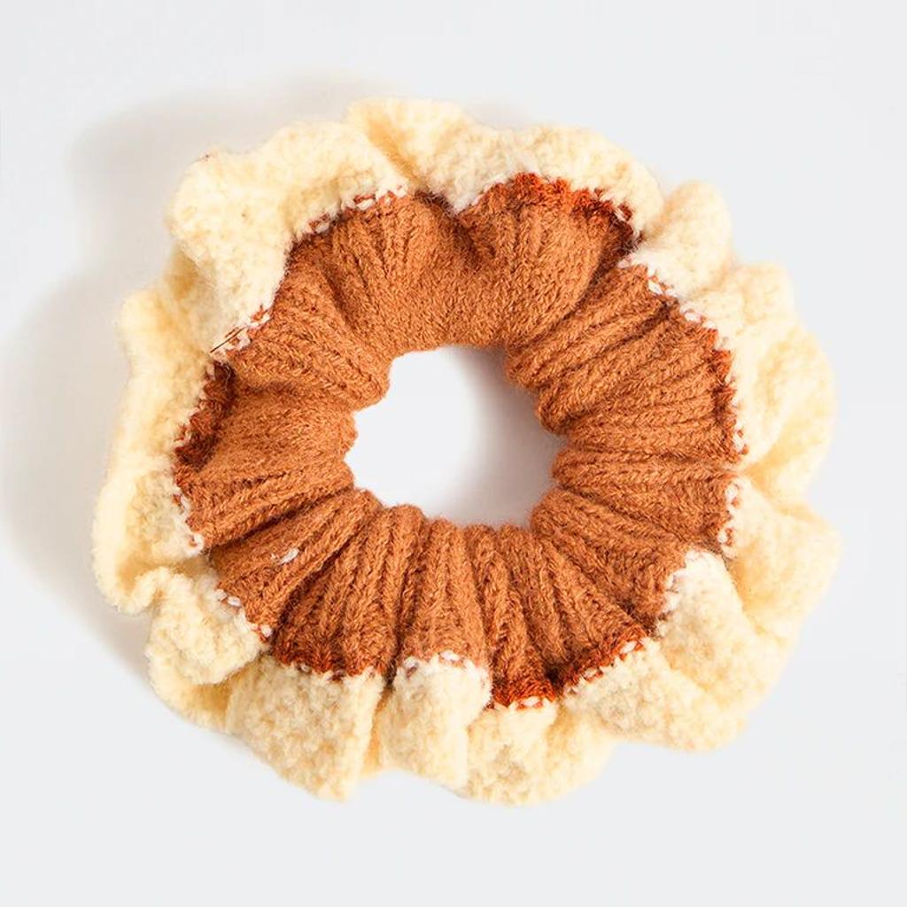 Westside Accessories Brown Colour-Blocked Crochet Scrunchie