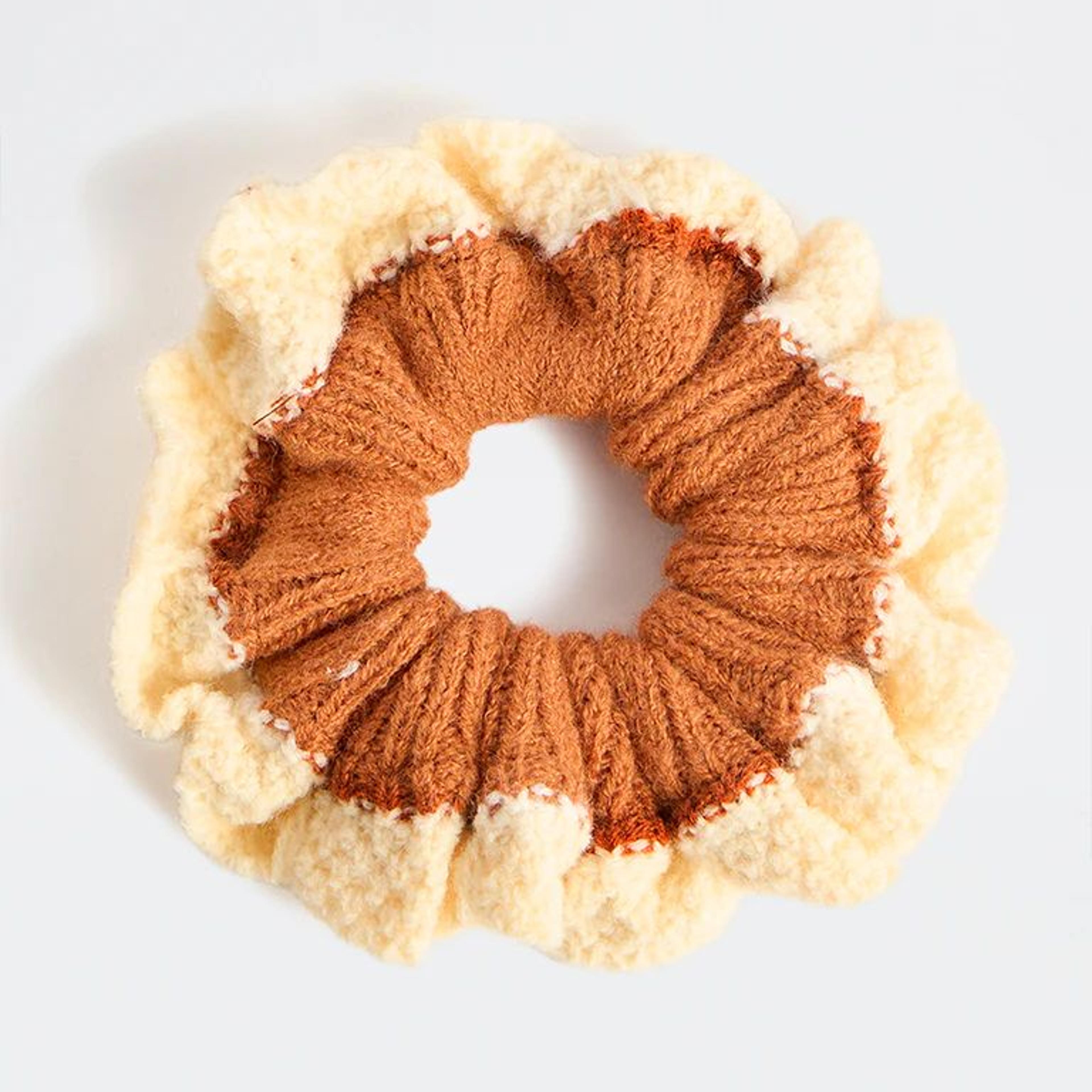 Westside Accessories Brown Colour-Blocked Crochet Scrunchie