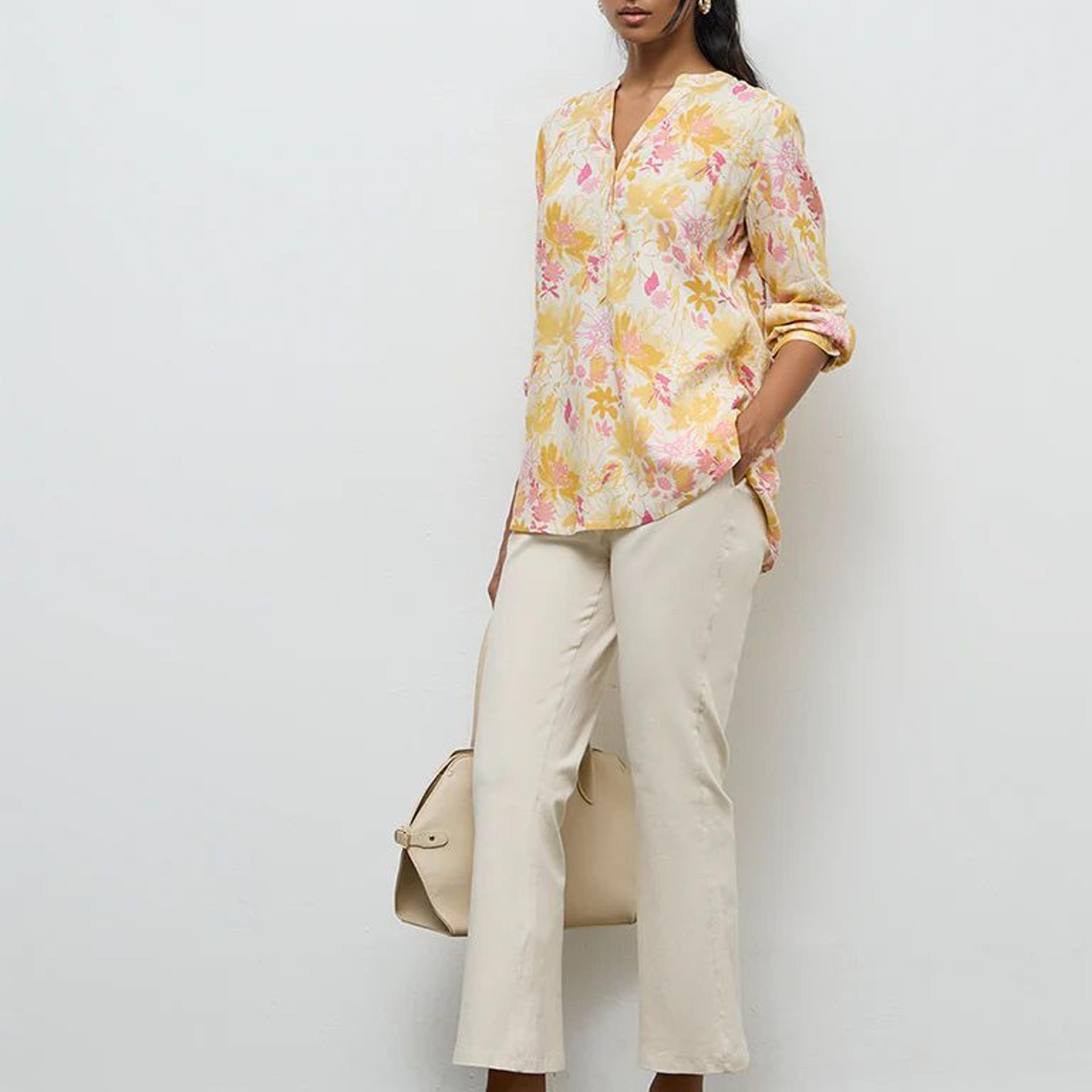 Utsa Yellow Floral Design Tunic