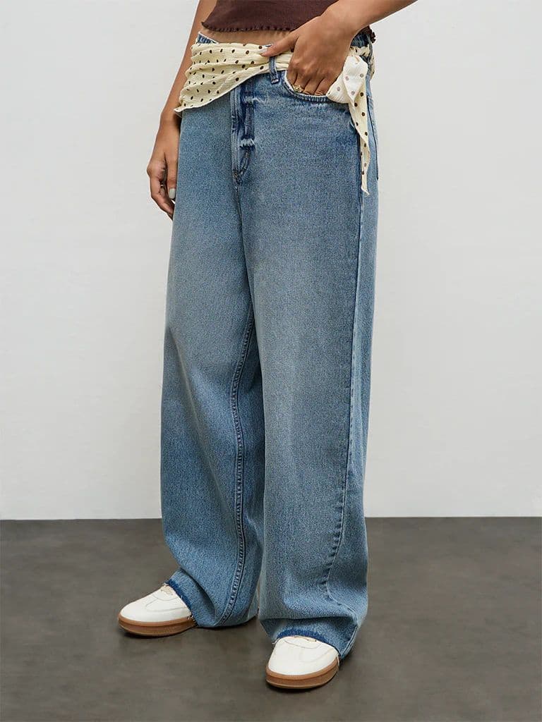 Nuon Blue Washed High-Rise Jeans with Scarf — photo 2