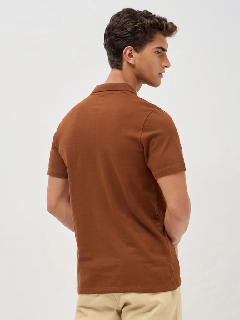 Men's Chocolare Brown Solid Regular Fit Half Sleeve Cotton Polo T-Shirt — photo 4