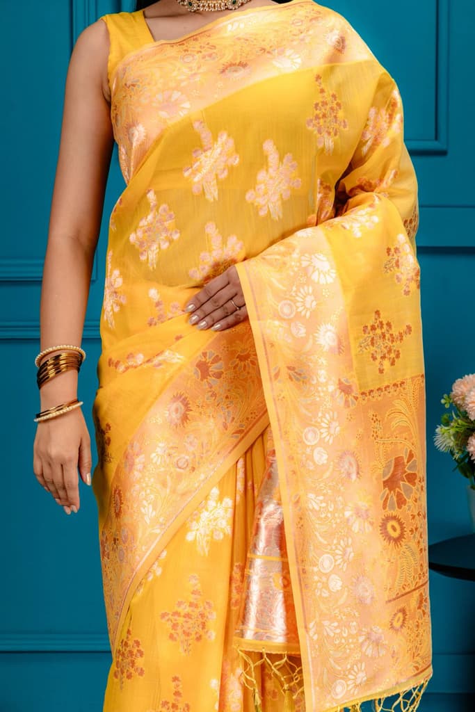 Mimosa Women's Woven Design Banarasi Style Art Silk Saree With Blouse Piece : SA00001806GDFREE — photo 3