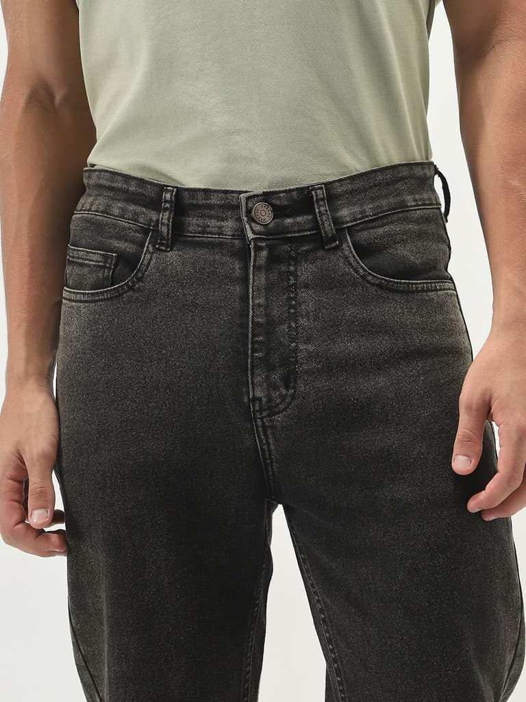 Men's Black Straight Fit Heavy Washed Jeans Stretchable — photo 5