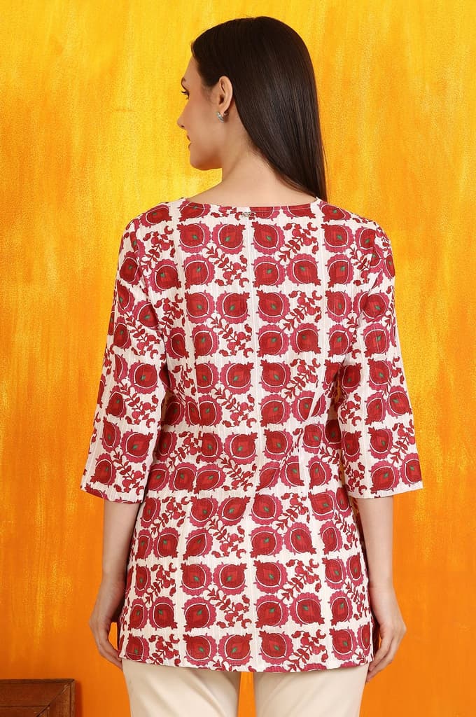 White and Red Printed Cotton Lurex Straight Tunic — photo 6
