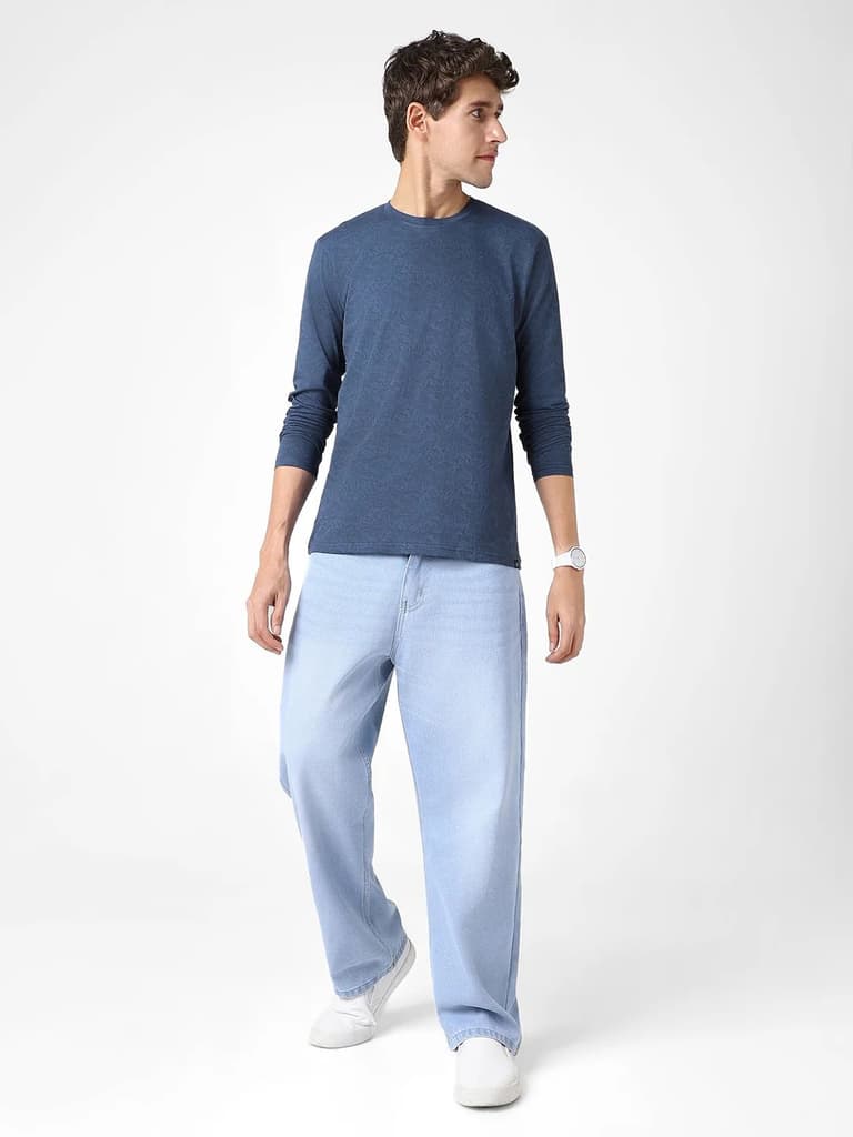 Men's Mood Indigo Printed Full Sleeve Slim Fit Cotton T-Shirt — photo 4