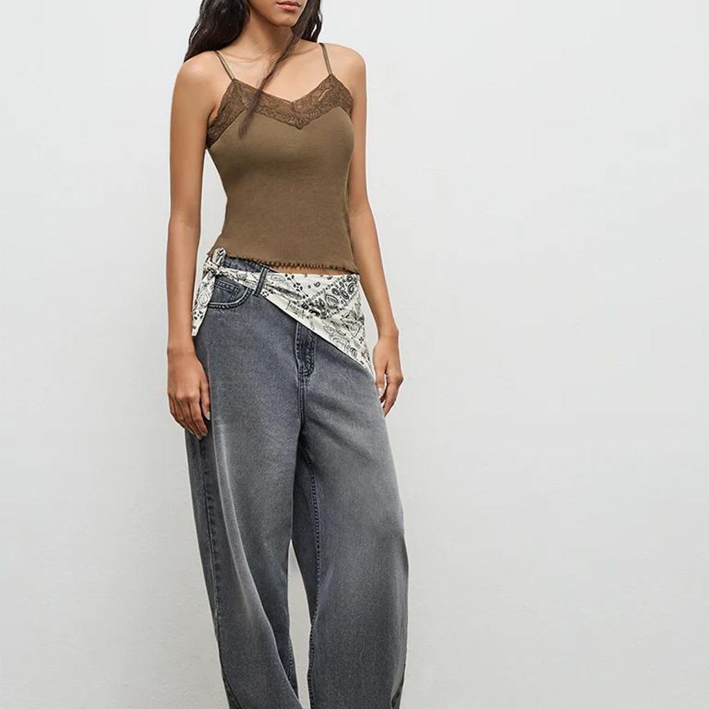 Nuon Olive Lace-Detailed Cotton-Blend Top