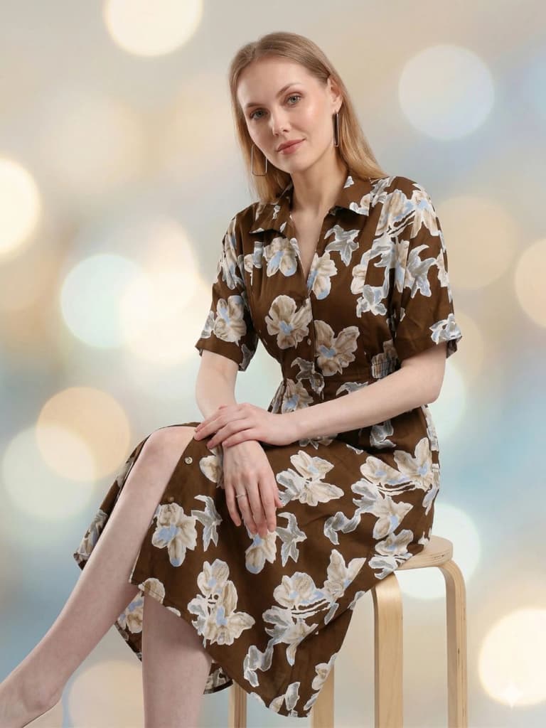 Cory Edge Delphi Collard midi dress- Brown — photo 7