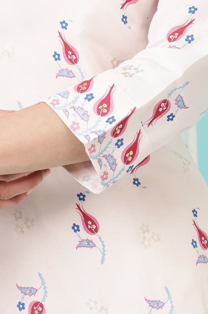 Off-White Floral Printed Rayon Straight Kurta — photo 8