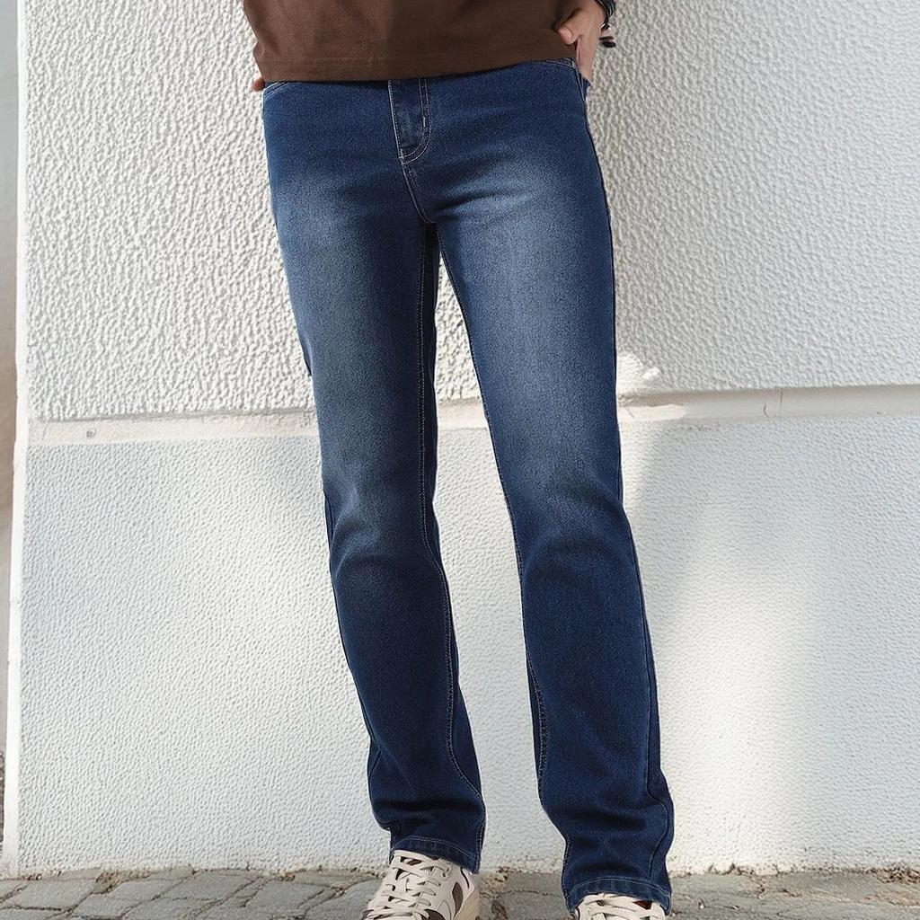 Men's Blue Straight Fit Washed Jeans Stretchable
