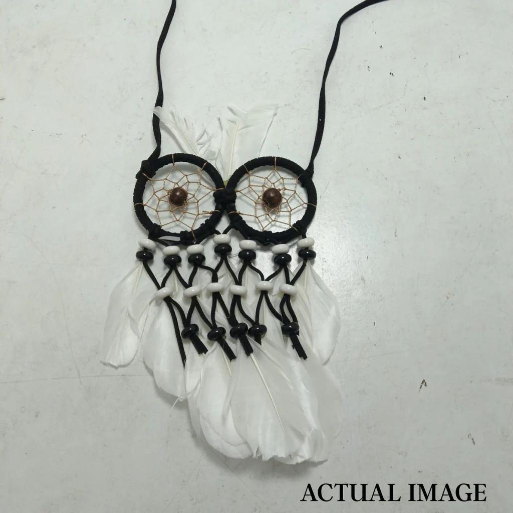 Monochrome Owl Dreamcatcher – Handmade Boho Wall Hanging with Feathers — photo 6