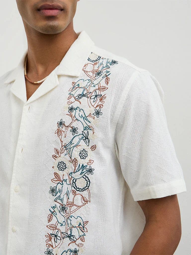 ETA White Floral-Embroidered Relaxed-Fit Cotton Shirt — photo 3
