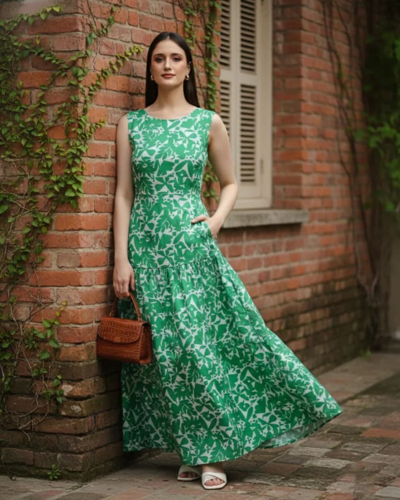 Omira Printed Midi Dress - Green