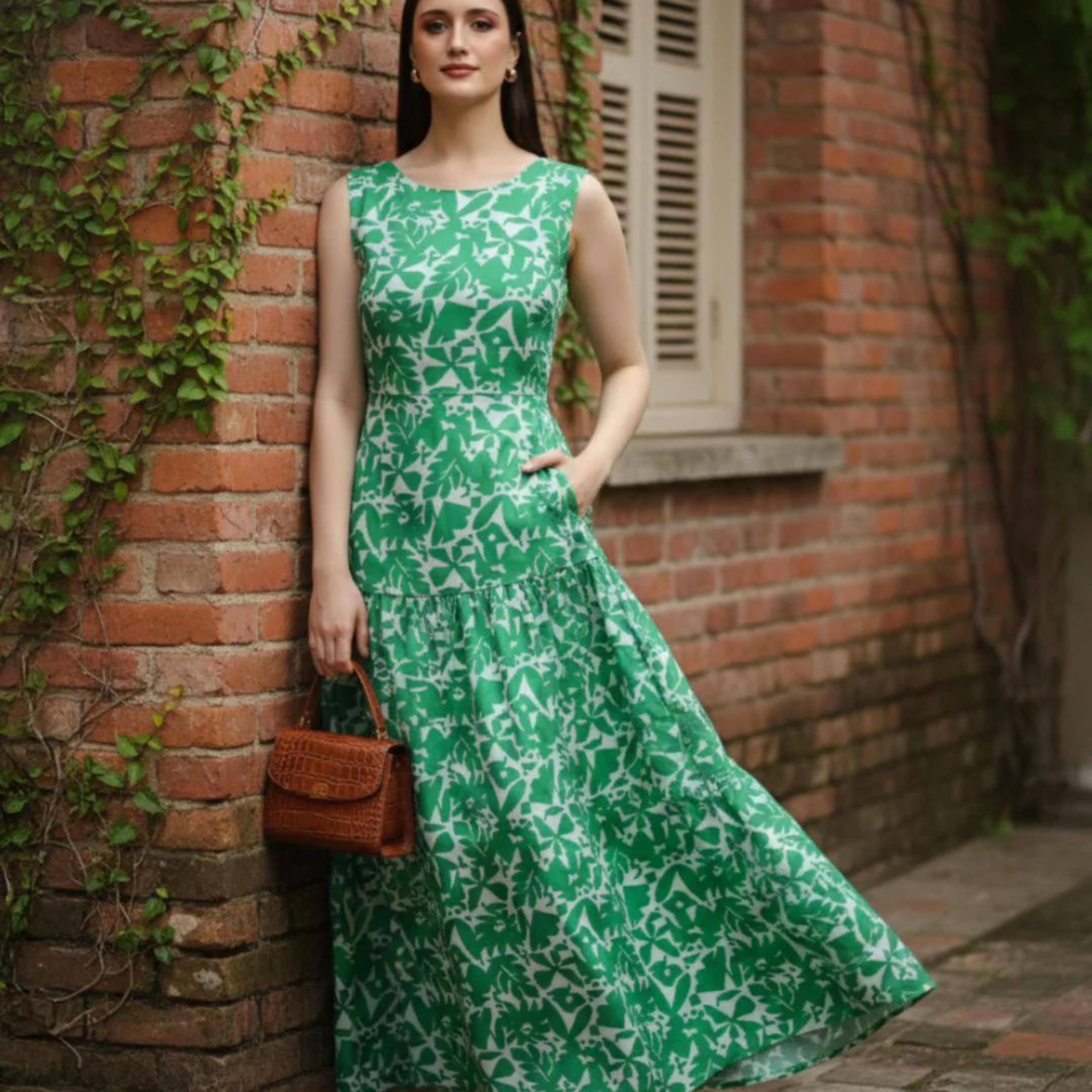Omira Printed Midi Dress - Green