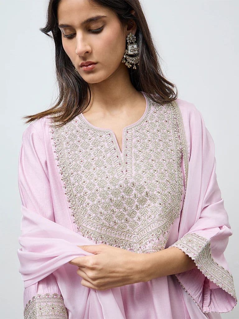 Vark Lilac Embellished A-Line Ethnic Set — photo 3