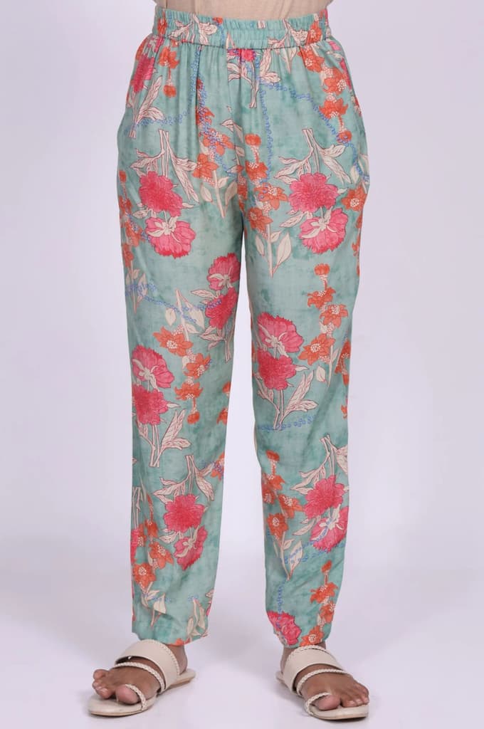 Green Floral Printed Modal Straight Kurta with Straight Pant Set — photo 8