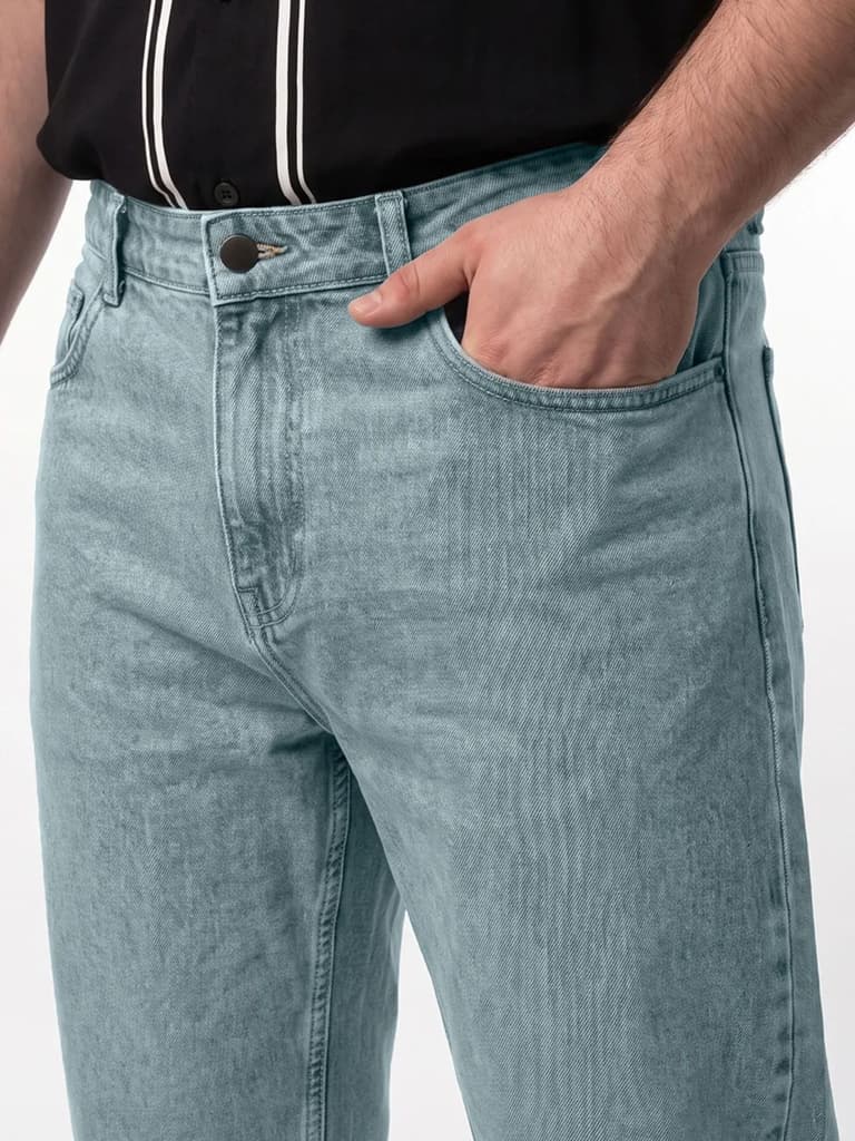 Plus Men's Ice Blue Relaxed Fit Washed Denim Jeans Non-Stretchable — photo 5