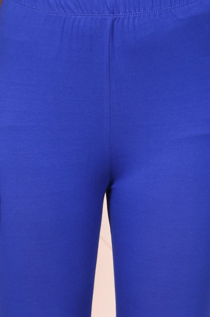 Blue Solid Ankle-Length Cotton Leggings — photo 6