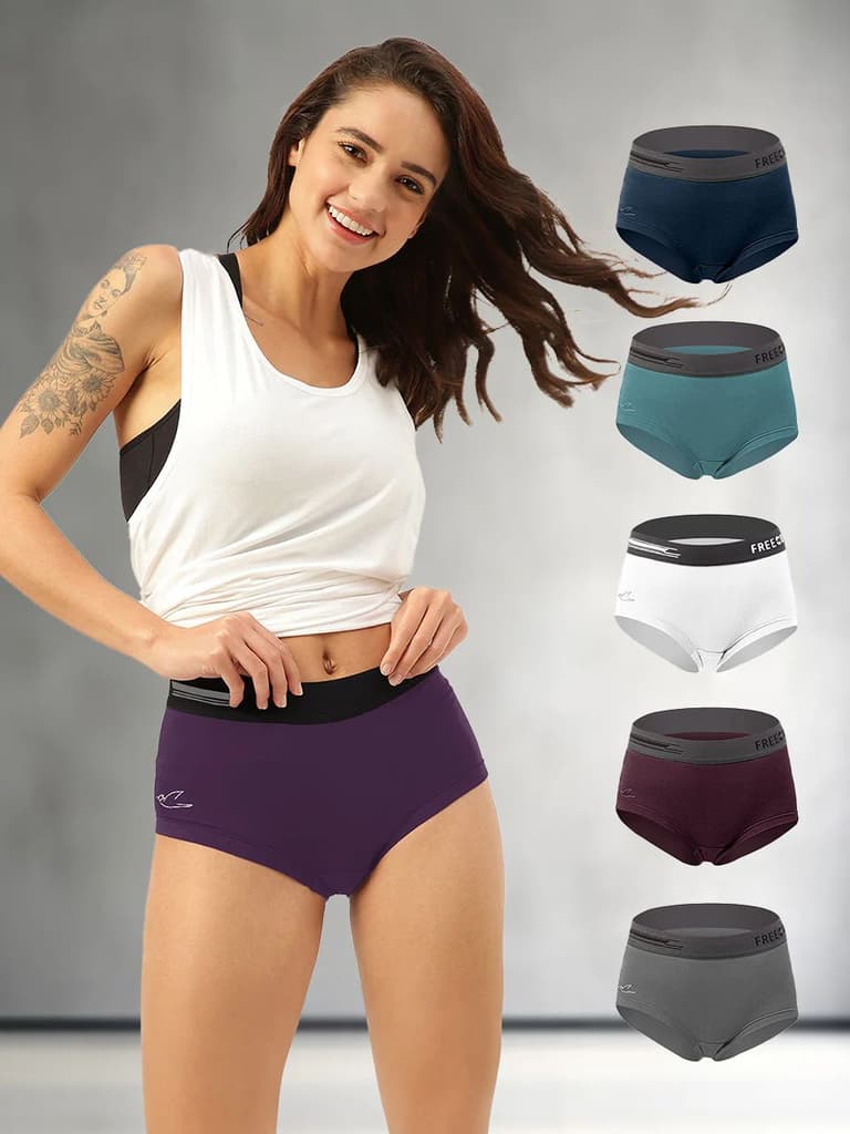 Women's Micro Modal Boxer Briefs (Pack of 6) — Martini Blue; Prussian Blue; Smoke Grey; Sangria Wine; Trippy Violet; Cloud White / S / Women