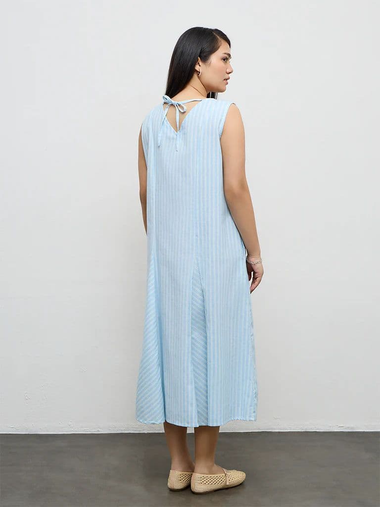Gia Blue Striped Cotton-Blend Straight Dress — photo 4