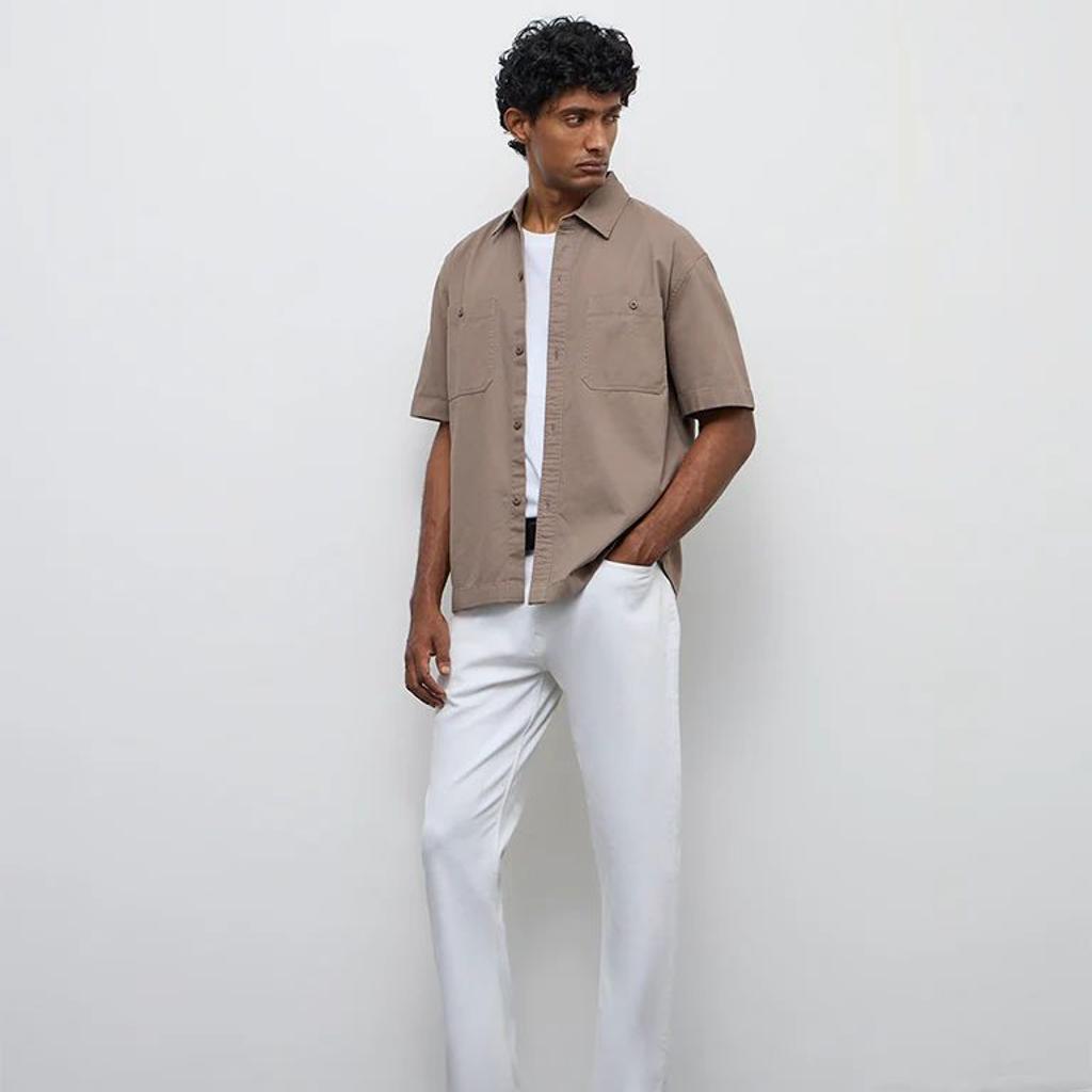 WES Casuals Brown Relaxed-Fit Cotton Shirt