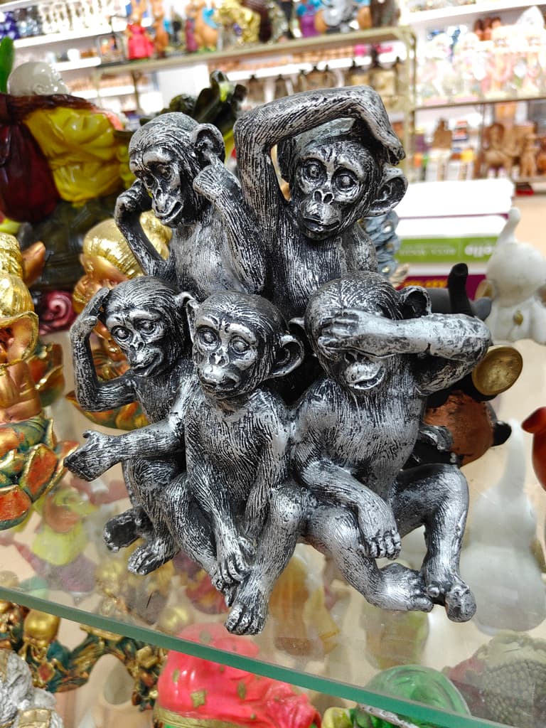Silver Monkey Statue | Decorative | Metal | Silver