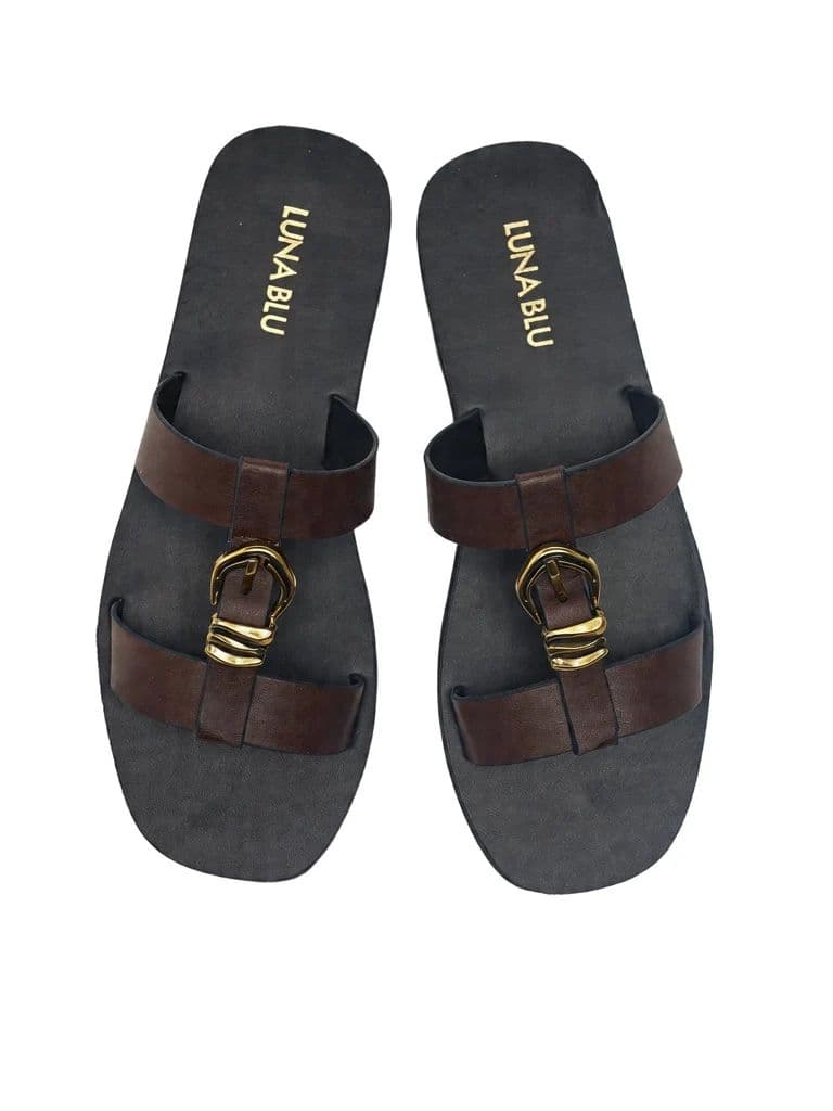 LUNA BLU Burgundy Buckle Detail Flat Sandals — photo 3