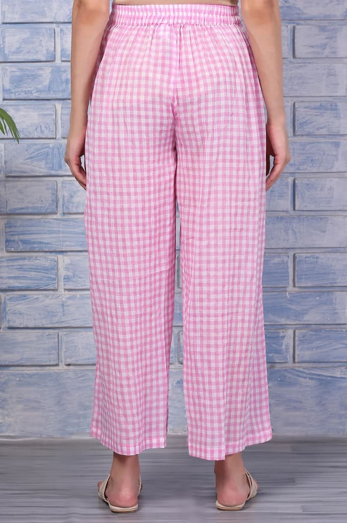 Pink Checkered Ankle Length Pure Cotton Pants — photo 4