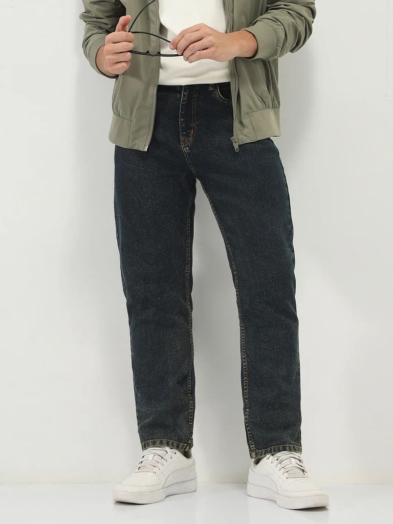 Men's Dark Blue Straight Fit Heavy Washed Jeans Stretchable — 28 / Dark Blue