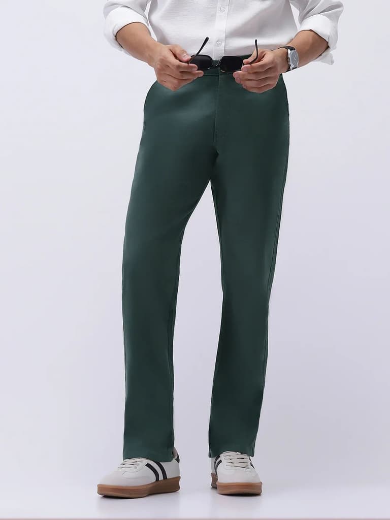 Men's Teal Green Cotton Regular Fit Casual Chinos Trousers Stretch — photo 2