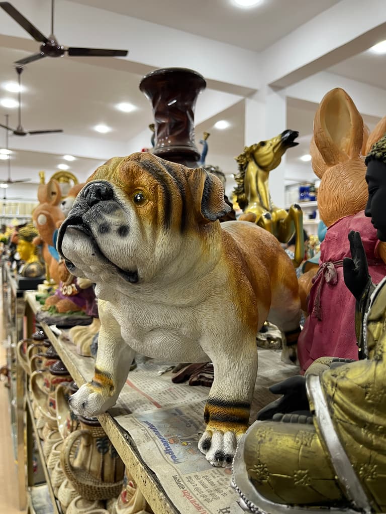 Bulldog Statue | Sculpture | Bronze | Brown and White