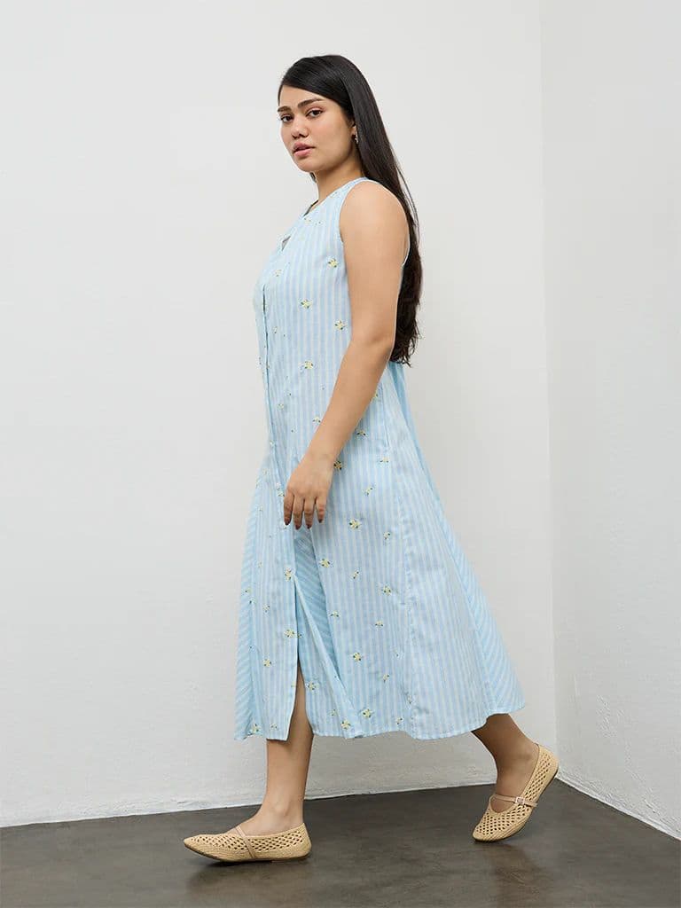 Gia Blue Striped Cotton-Blend Straight Dress — photo 2