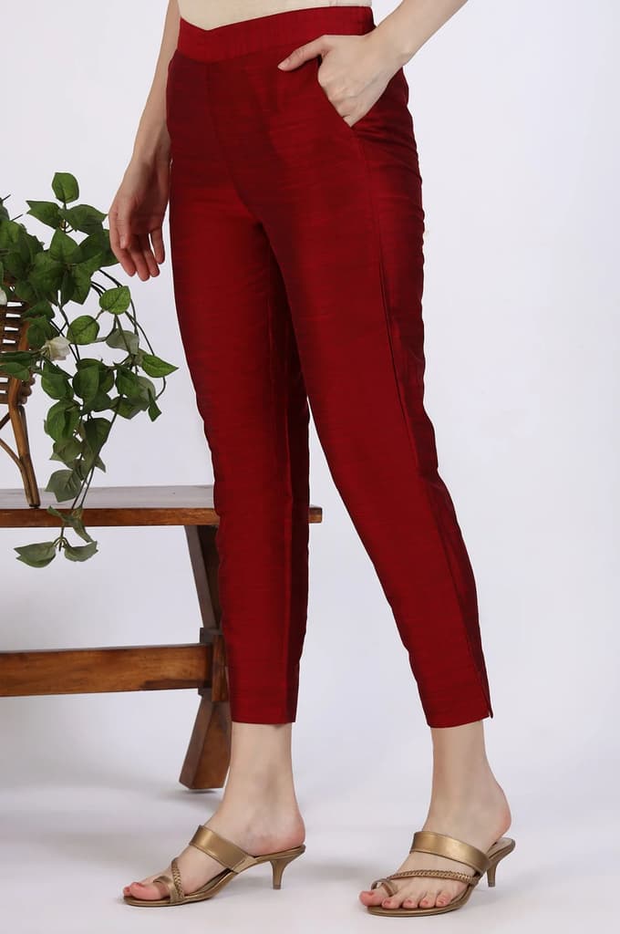 Maroon Solid Yarn Dyed Trousers — photo 2