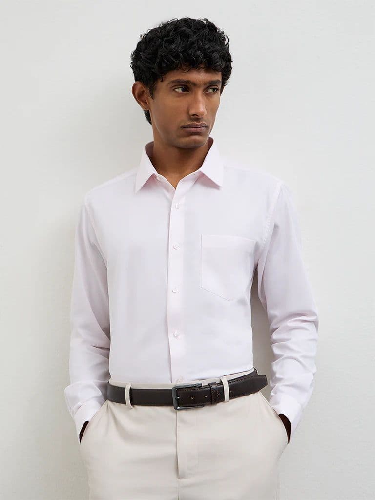 WES Formals Pink Slim-Fit Cotton Shirt — photo 2
