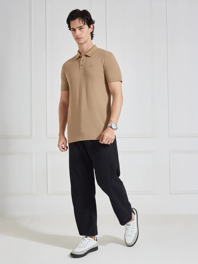 Men's Brown Solid Polo Collar T-Shirt — photo 7
