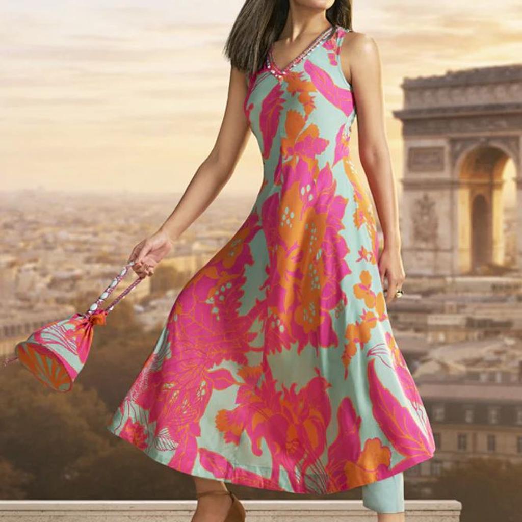 Green Floral Printed Modal A-line Kurta with Straight Pants Set