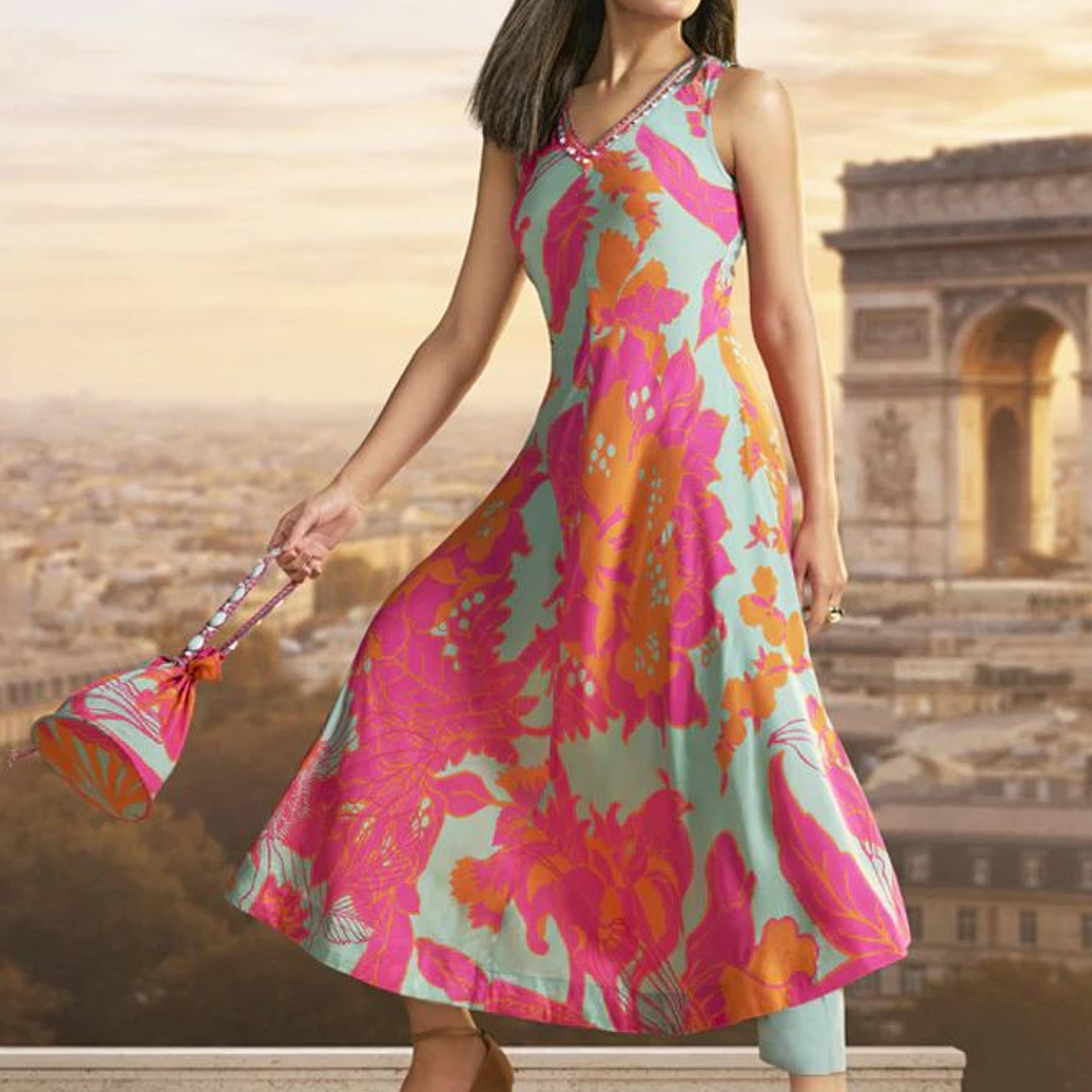 Green Floral Printed Modal A-line Kurta with Straight Pants Set