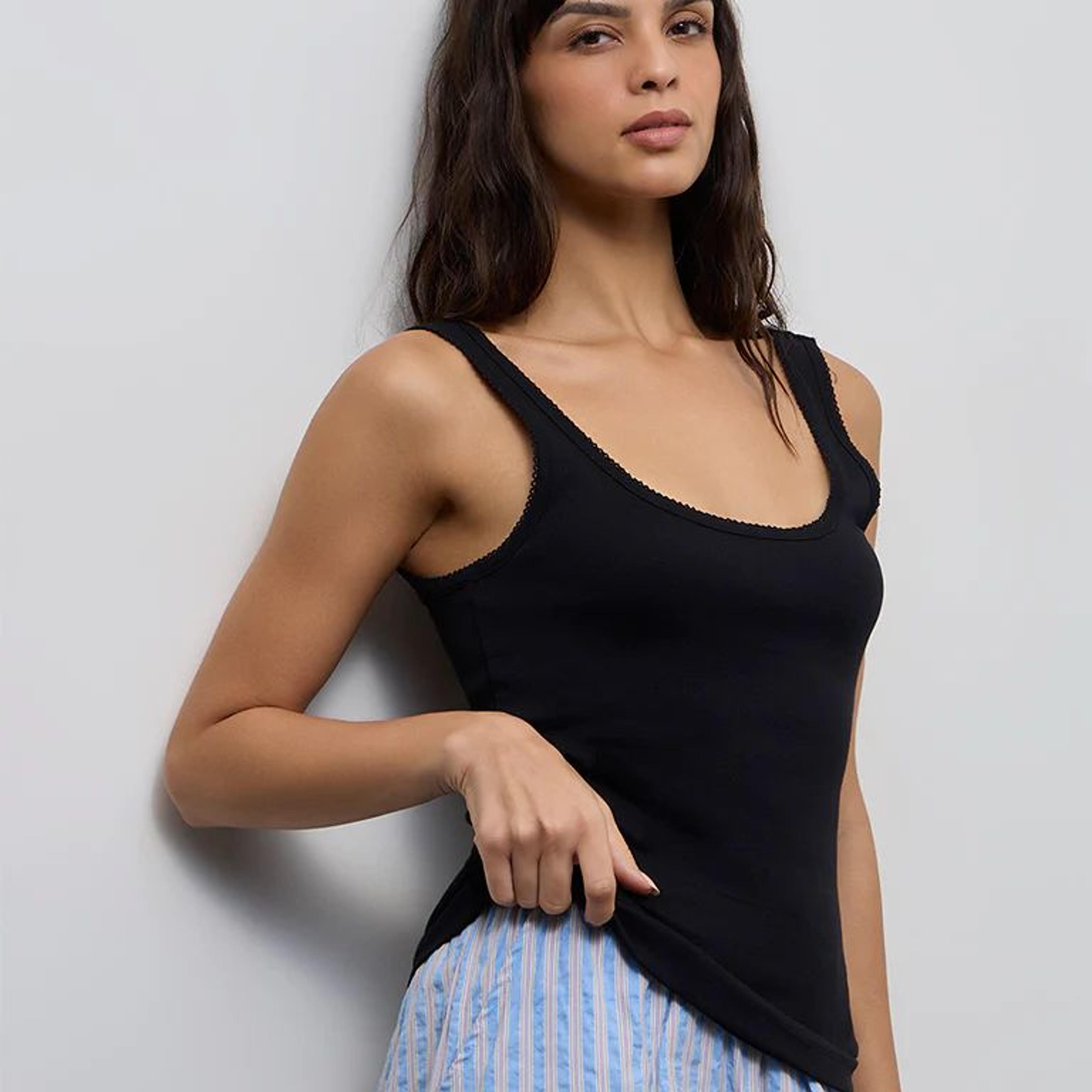 Wunderlove Black Solid Cotton Camisole