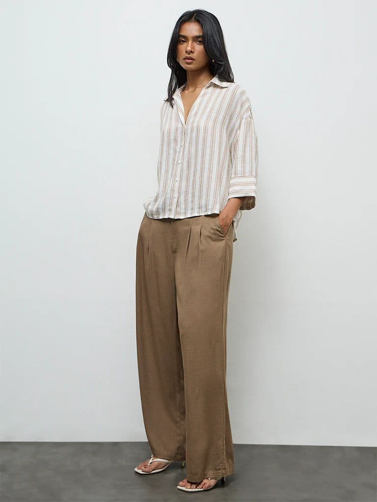LOV Brown High-Rise Trousers