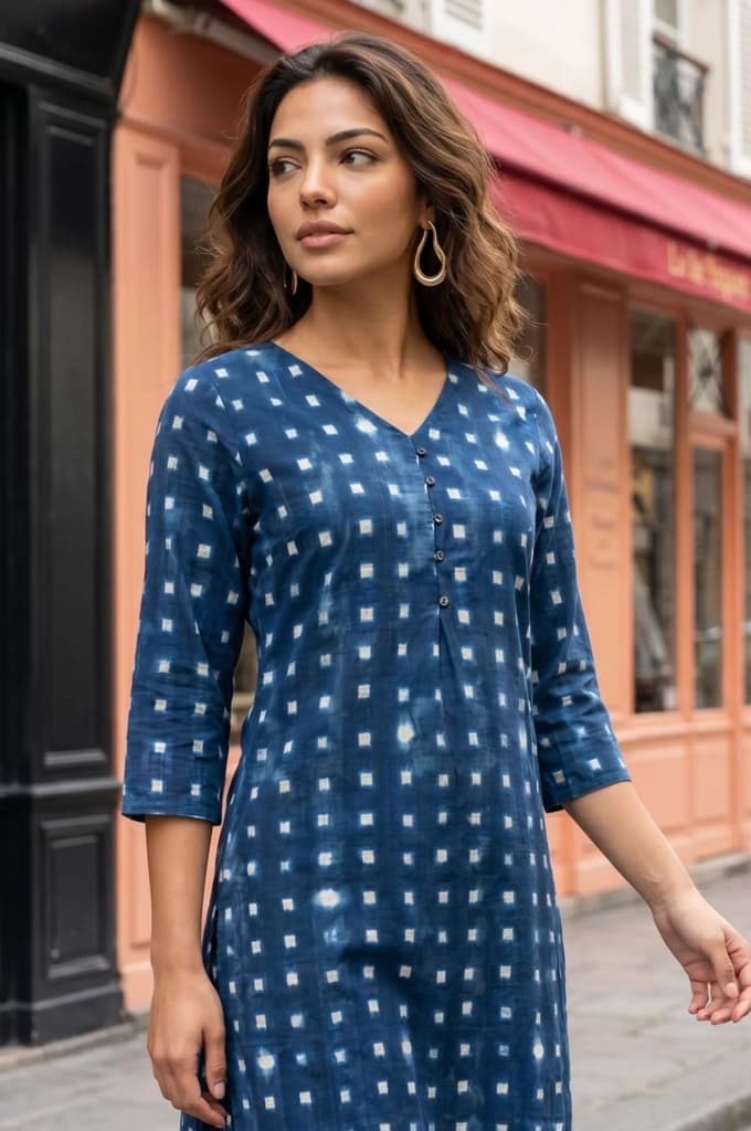 Blue Geometric Printed Pure Cotton Straight Kurta — photo 2