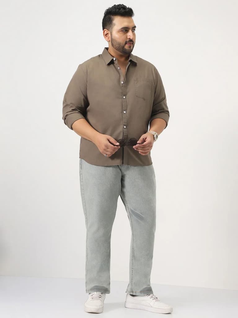 Plus Men's Ice Grey Straight Fit Heavy Washed Jeans Stretchable — photo 4