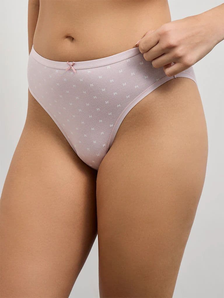 Wunderlove Pink Printed Hi-Leg Cotton-Blend Briefs - Pack of 3 — photo 3
