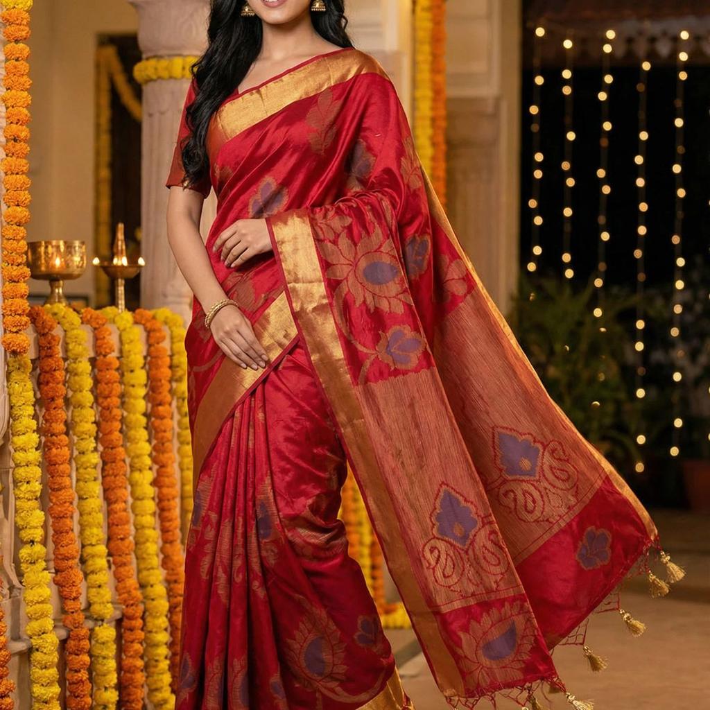 MIMOSA Women's Woven Design Mysore Silk Style Crepe Saree with Blouse Piece - Maroon ( SA00003135MRFREE )